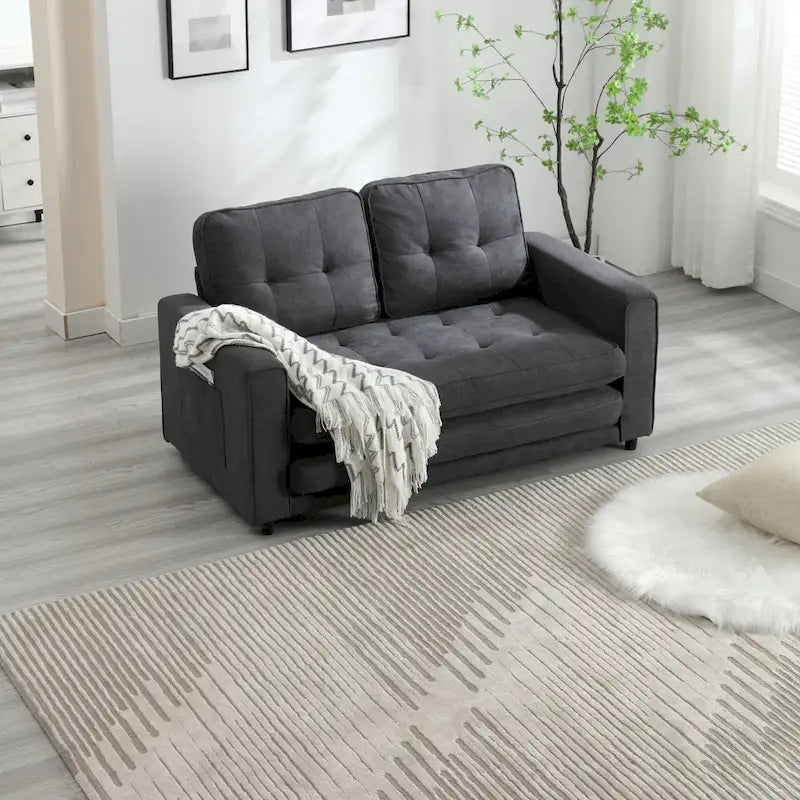 Convertible 3-Fold Velvet Sofa Bed with Side Storage Pockets