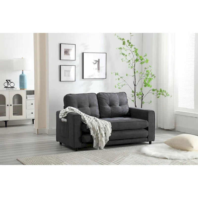 Convertible 3-Fold Velvet Sofa Bed with Side Storage Pockets