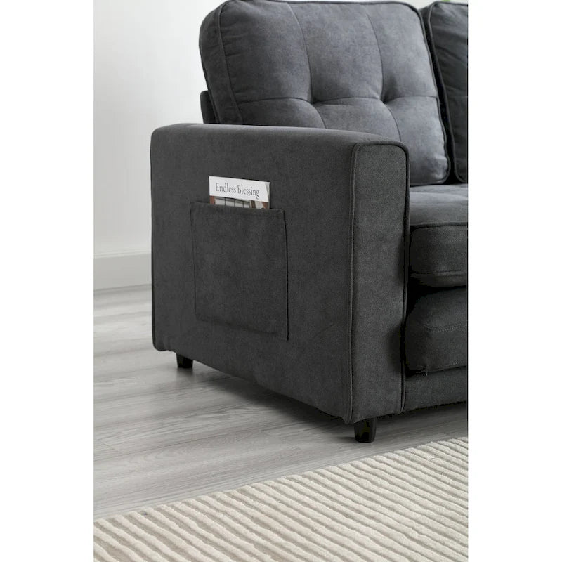Convertible 3-Fold Velvet Sofa Bed with Side Storage Pockets