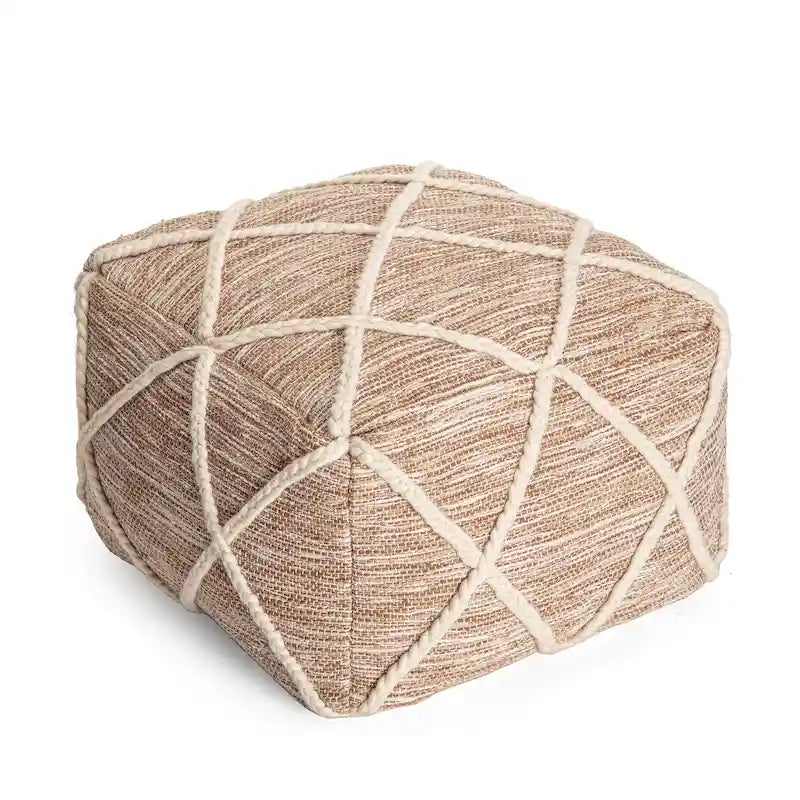Pouf rond tissé à la main avec motif losanges – Mélange coton et laine