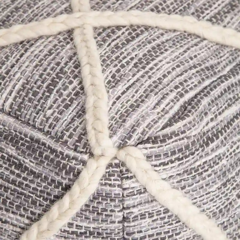 Handwoven Round Pouf Ottoman with Diamond Pattern – Cotton & Wool Blend