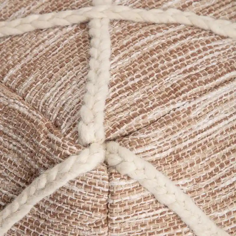 Handwoven Round Pouf Ottoman with Diamond Pattern – Cotton & Wool Blend