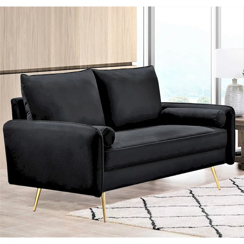 70-Inch Velvet Sofa with Square Arms & Gold Metal Legs – European Modern Style