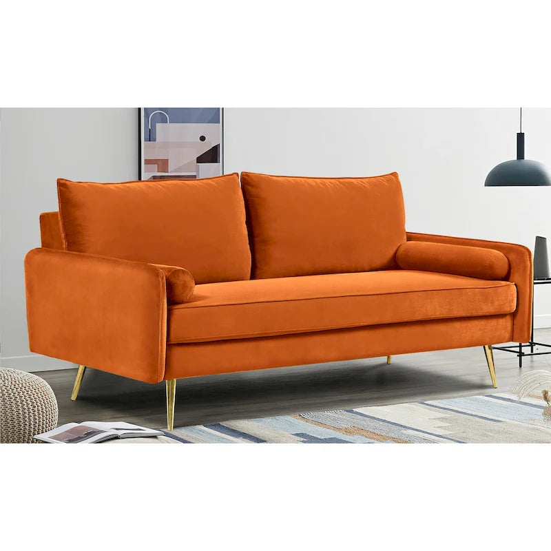 70-Inch Velvet Sofa with Square Arms & Gold Metal Legs – European Modern Style
