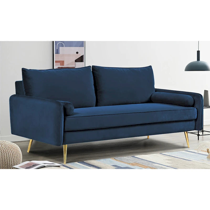 70-Inch Velvet Sofa with Square Arms & Gold Metal Legs – European Modern Style