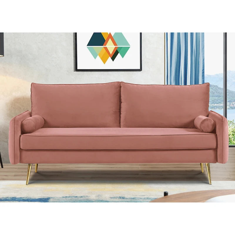 70-Inch Velvet Sofa with Square Arms & Gold Metal Legs – European Modern Style