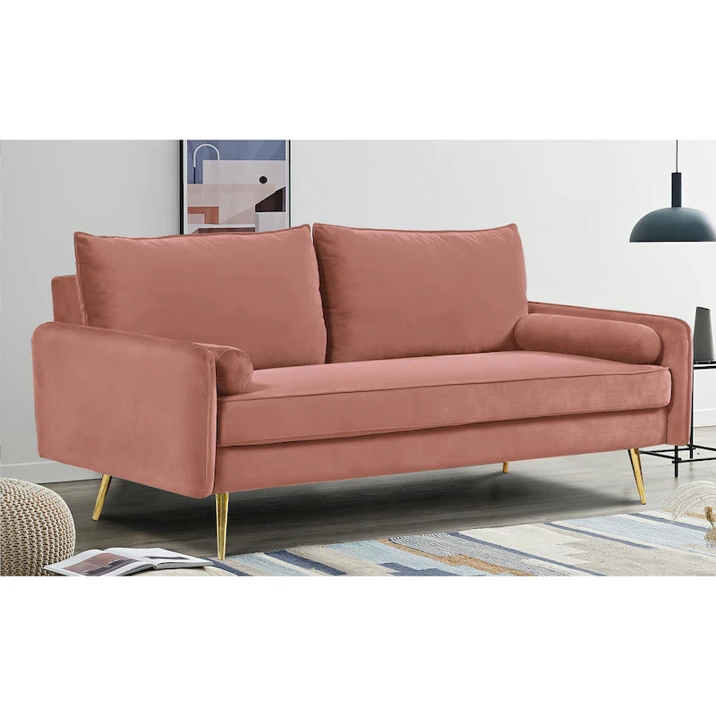 70-Inch Velvet Sofa with Square Arms & Gold Metal Legs – European Modern Style