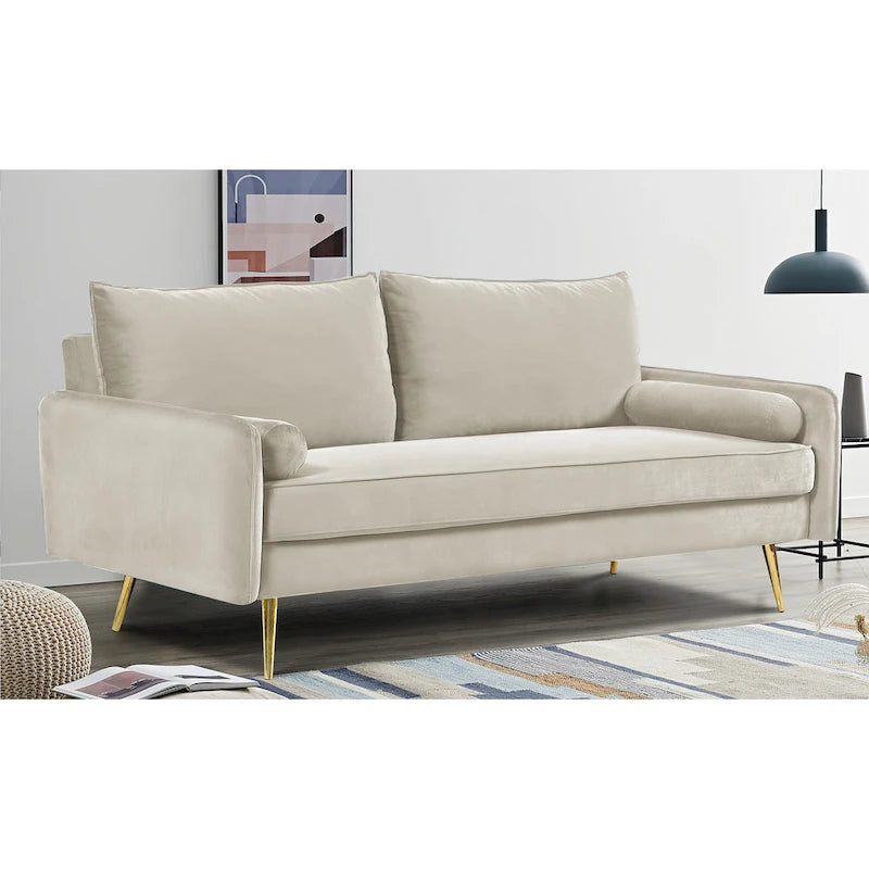 70-Inch Velvet Sofa with Square Arms & Gold Metal Legs – European Modern Style