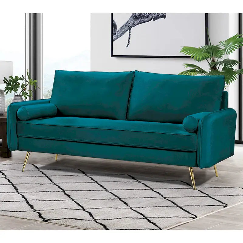 70-Inch Velvet Sofa with Square Arms & Gold Metal Legs – European Modern Style
