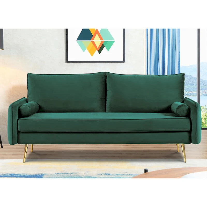 70-Inch Velvet Sofa with Square Arms & Gold Metal Legs – European Modern Style