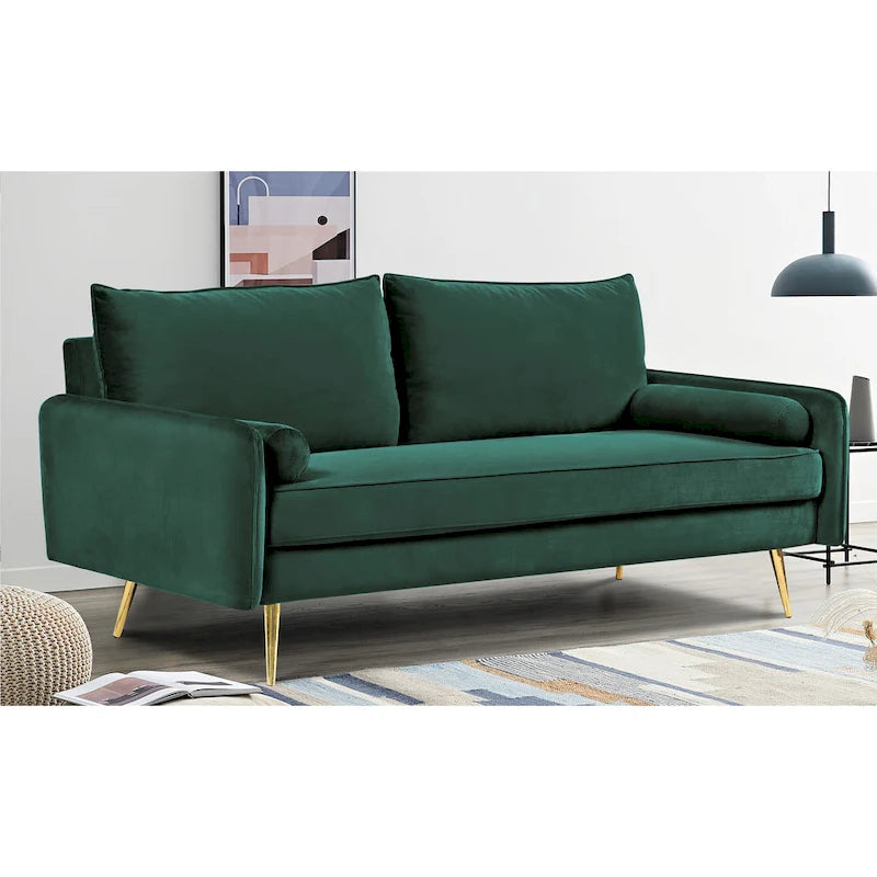70-Inch Velvet Sofa with Square Arms & Gold Metal Legs – European Modern Style
