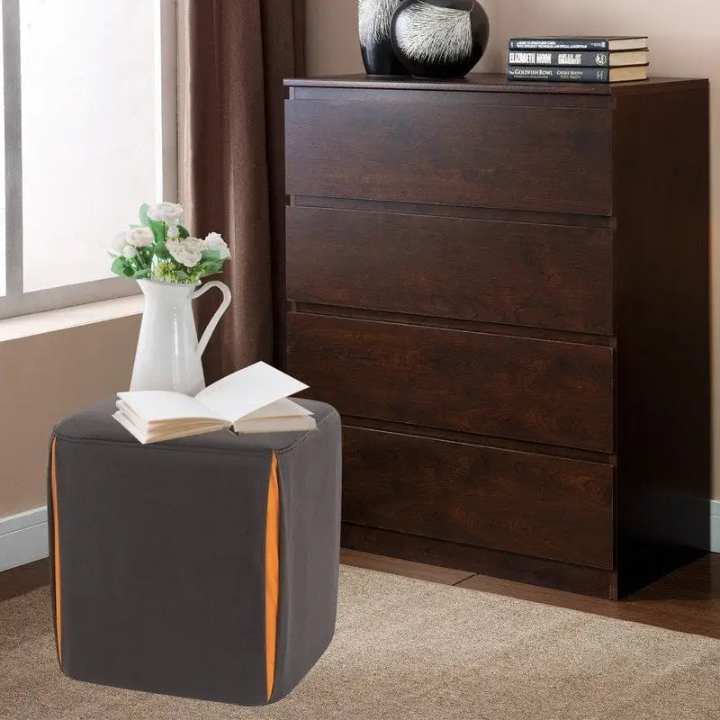 Adeco 14 Small Ottoman Footrest Stool- Velvet Seating Stool Ottoman