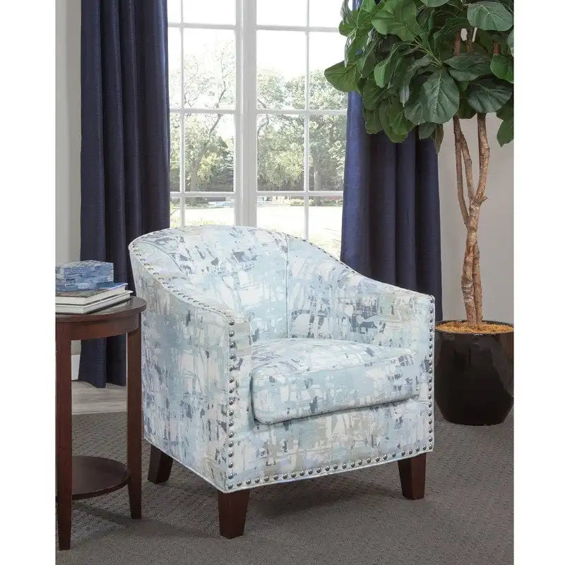 Curved Back Accent Chair with Nailhead Trim & Espresso Legs