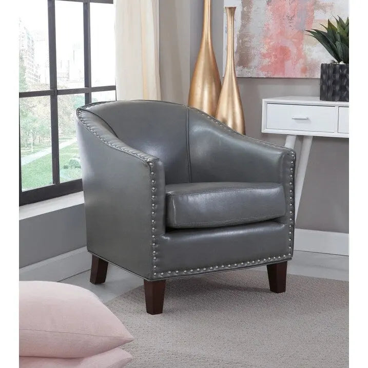 Curved Back Accent Chair with Nailhead Trim & Espresso Legs
