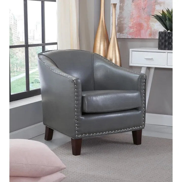 Curved Back Accent Chair with Nailhead Trim & Espresso Legs