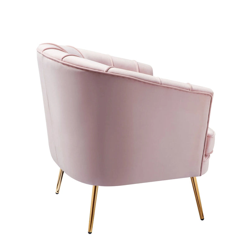 Velvet Barrel Accent Chair with Channel-Stitched Back & Gold Metal Legs