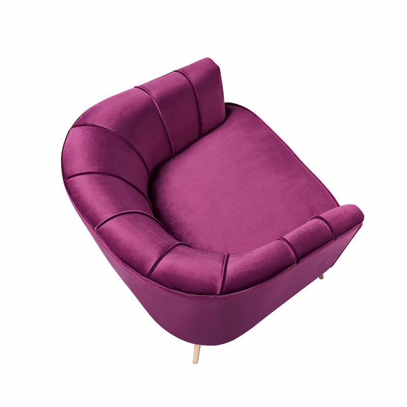 Velvet Barrel Accent Chair with Channel-Stitched Back & Gold Metal Legs