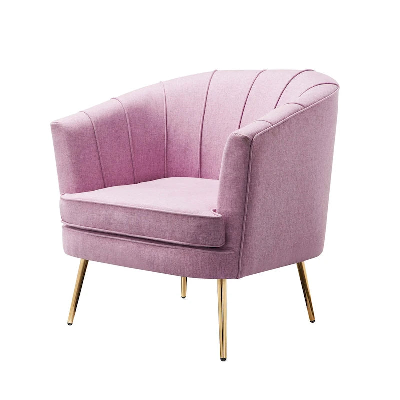 Velvet Barrel Accent Chair with Channel-Stitched Back & Gold Metal Legs