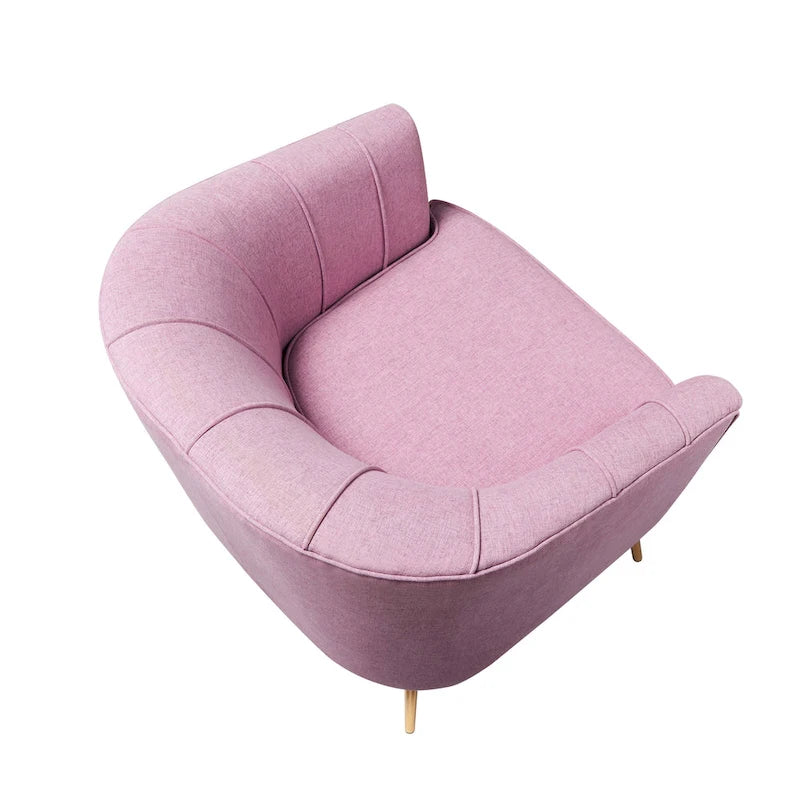 Velvet Barrel Accent Chair with Channel-Stitched Back & Gold Metal Legs