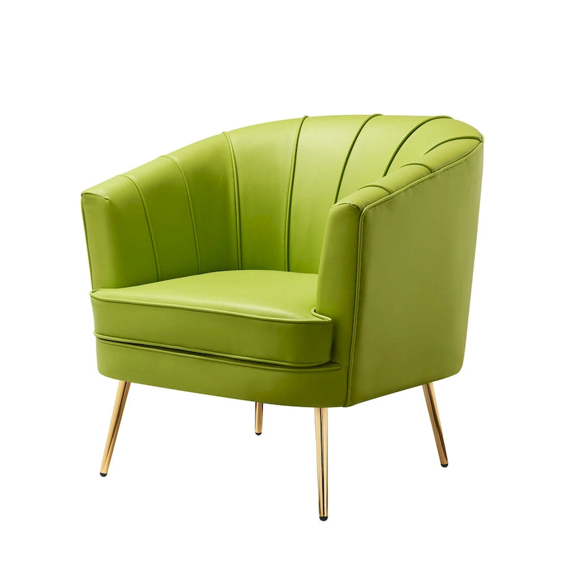 Velvet Barrel Accent Chair with Channel-Stitched Back & Gold Metal Legs
