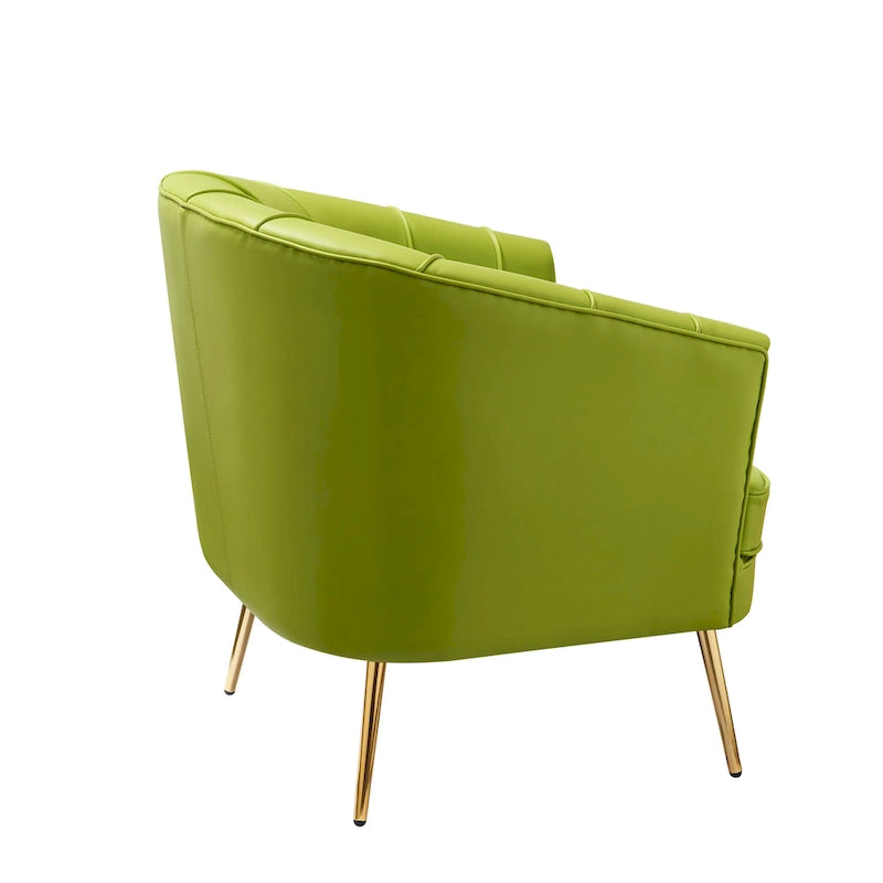 Velvet Barrel Accent Chair with Channel-Stitched Back & Gold Metal Legs