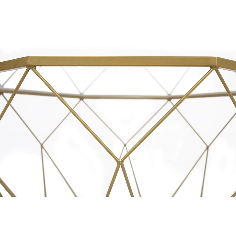 Octagon Coffee Table with Tempered Glass Top & Geometric Metal Base