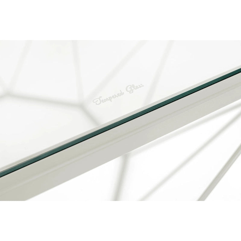 Octagon Coffee Table with Tempered Glass Top & Geometric Metal Base