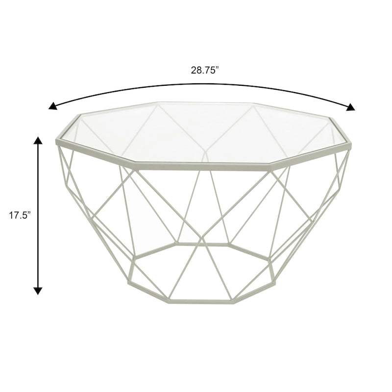 Octagon Coffee Table with Tempered Glass Top & Geometric Metal Base