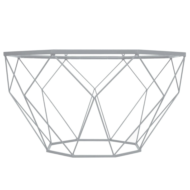 Octagon Coffee Table with Tempered Glass Top & Geometric Metal Base