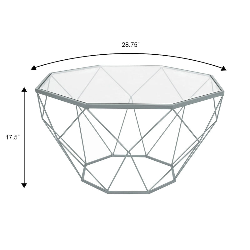 Octagon Coffee Table with Tempered Glass Top & Geometric Metal Base