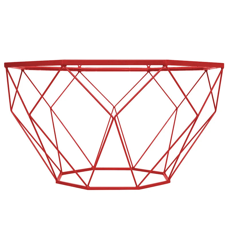 Octagon Coffee Table with Tempered Glass Top & Geometric Metal Base