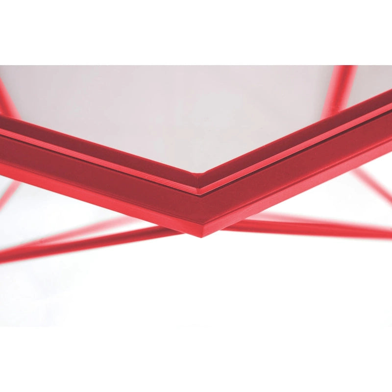 Octagon Coffee Table with Tempered Glass Top & Geometric Metal Base