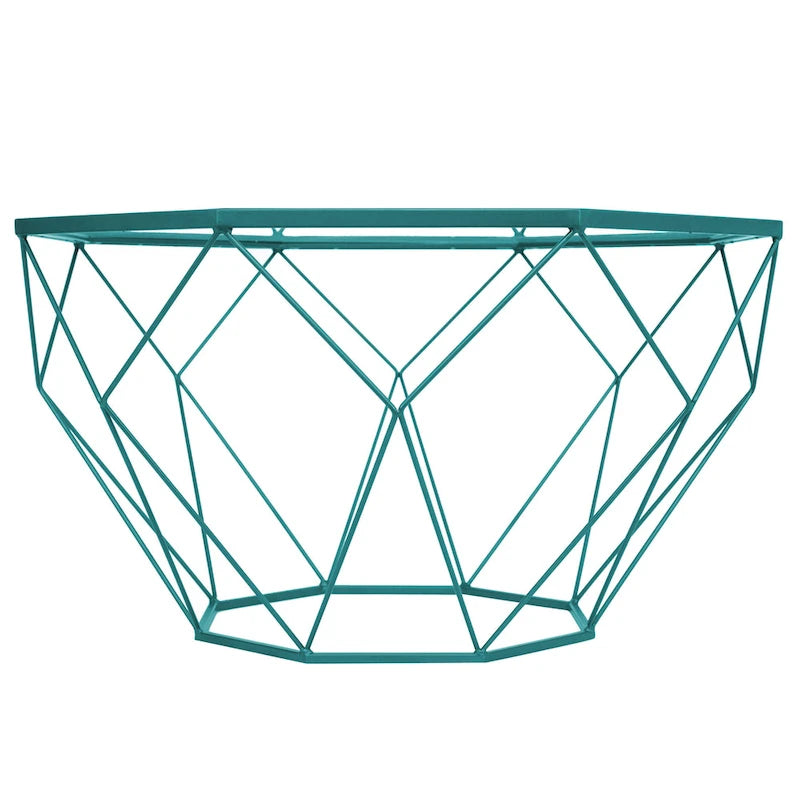 Octagon Coffee Table with Tempered Glass Top & Geometric Metal Base