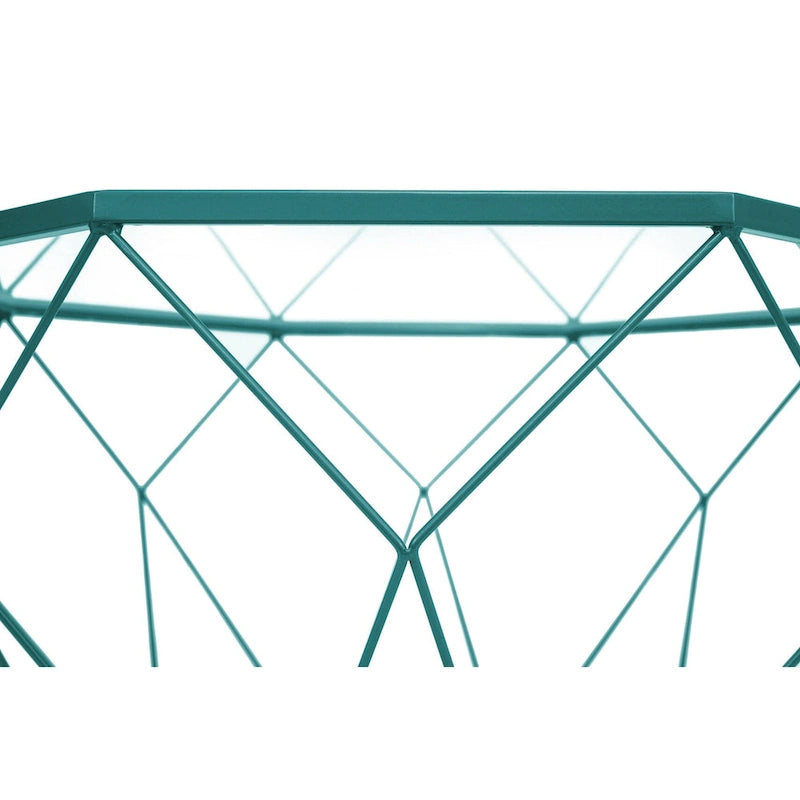 Octagon Coffee Table with Tempered Glass Top & Geometric Metal Base