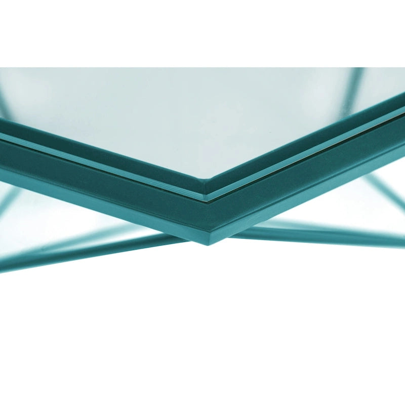 Octagon Coffee Table with Tempered Glass Top & Geometric Metal Base
