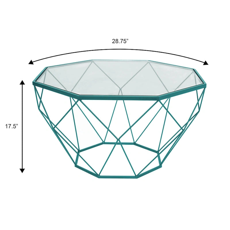 Octagon Coffee Table with Tempered Glass Top & Geometric Metal Base