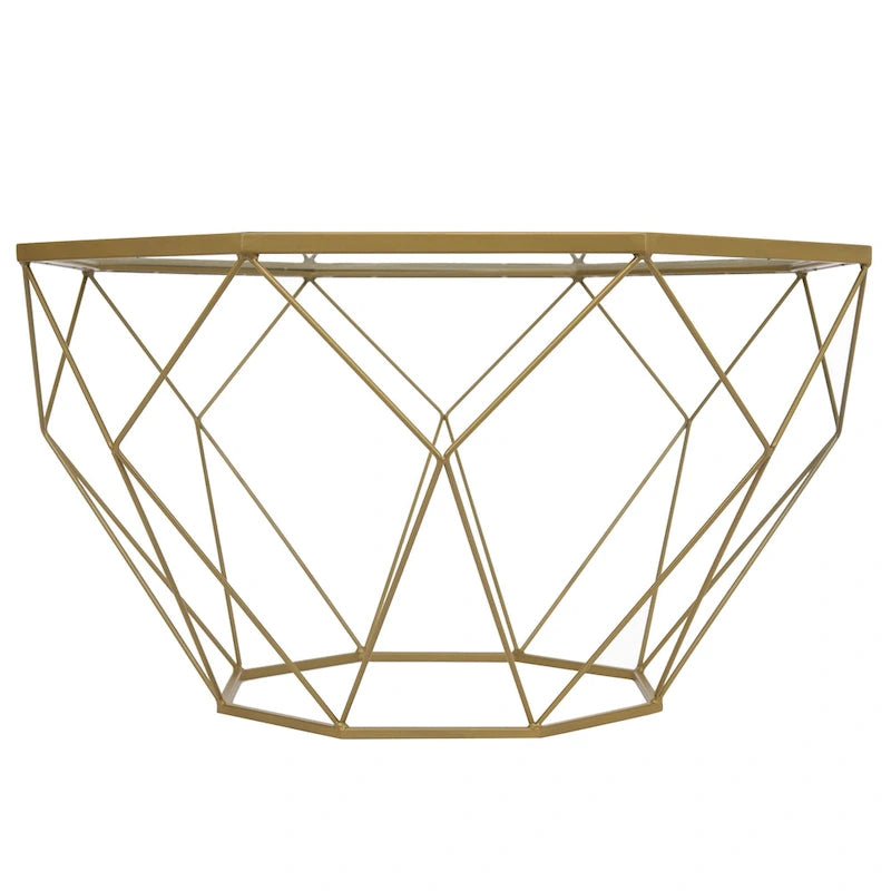 Octagon Coffee Table with Tempered Glass Top & Geometric Metal Base