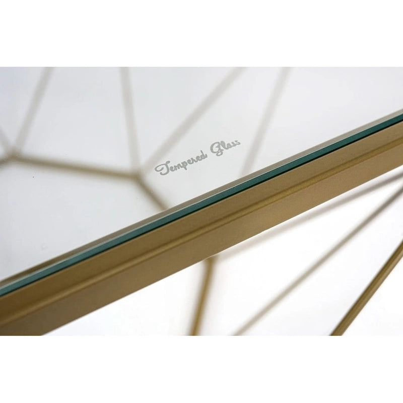 Octagon Coffee Table with Tempered Glass Top & Geometric Metal Base