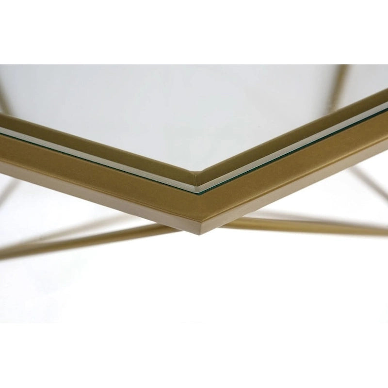 Octagon Coffee Table with Tempered Glass Top & Geometric Metal Base