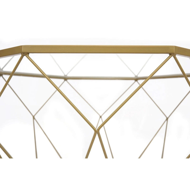 Octagon Coffee Table with Tempered Glass Top & Geometric Metal Base