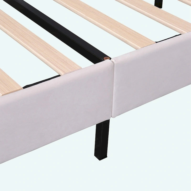 Queen Platform Bed with Petal-Shaped Velvet Headboard & Wood Slat Base