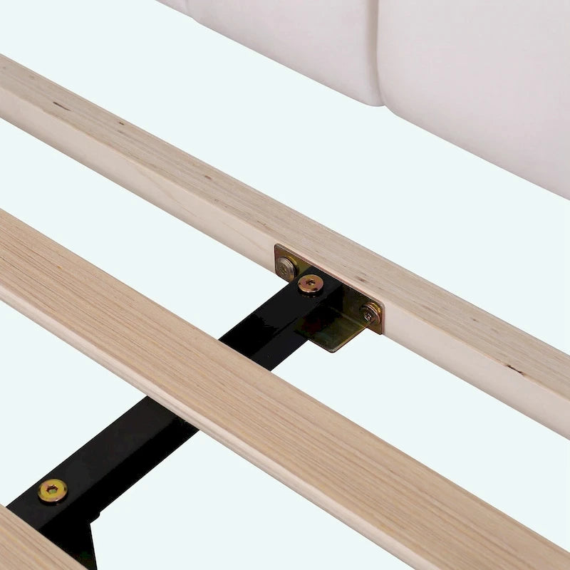 Queen Platform Bed with Petal-Shaped Velvet Headboard & Wood Slat Base