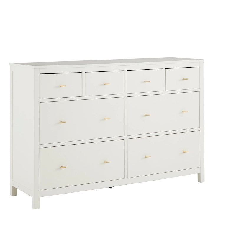 8-Drawer Wide Bedroom Dresser with Gold Pulls & Mixed Drawer