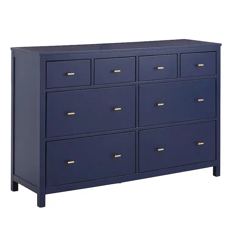 Commode large de chambre à 8 tiroirs avec poignées dorées et tiroirs assortis