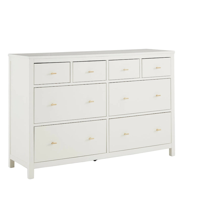 8-Drawer Wide Bedroom Dresser with Gold Pulls & Mixed Drawer