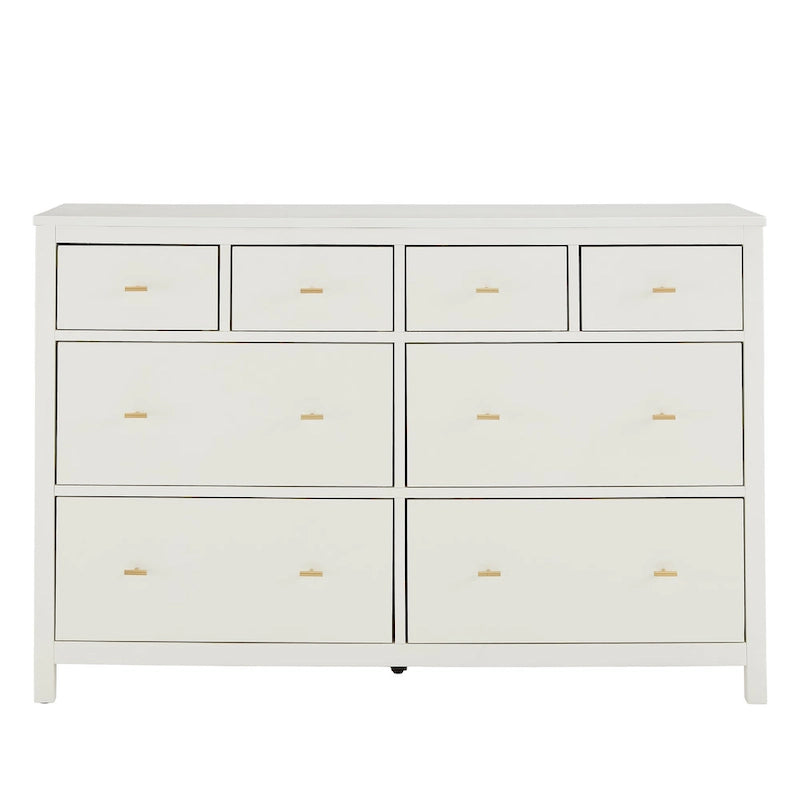 8-Drawer Wide Bedroom Dresser with Gold Pulls & Mixed Drawer