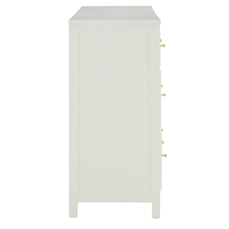 8-Drawer Wide Bedroom Dresser with Gold Pulls & Mixed Drawer