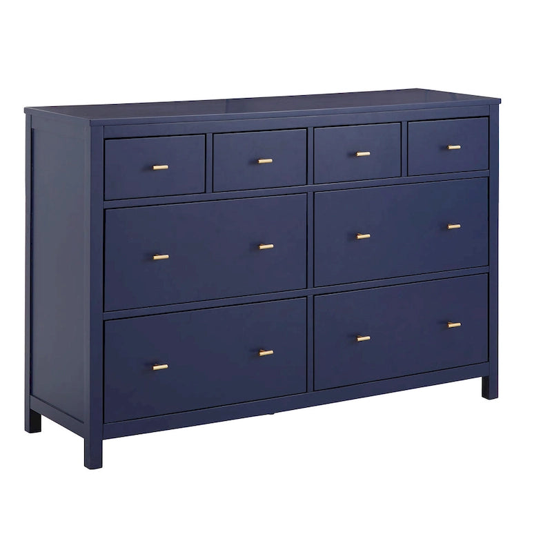 8-Drawer Wide Bedroom Dresser with Gold Pulls & Mixed Drawer