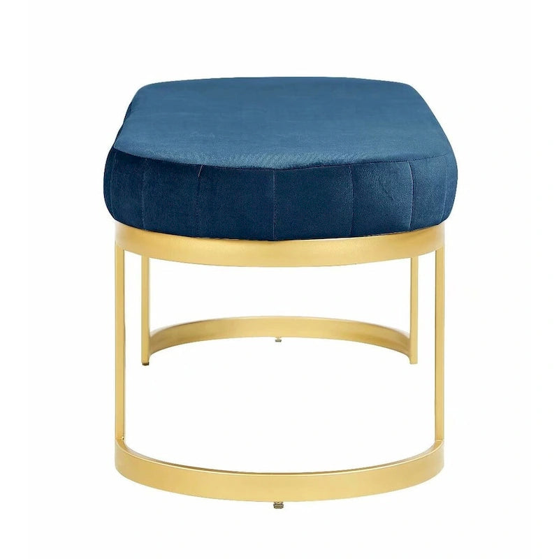 Velvet Upholstered Bench with Gold Arc Metal Base