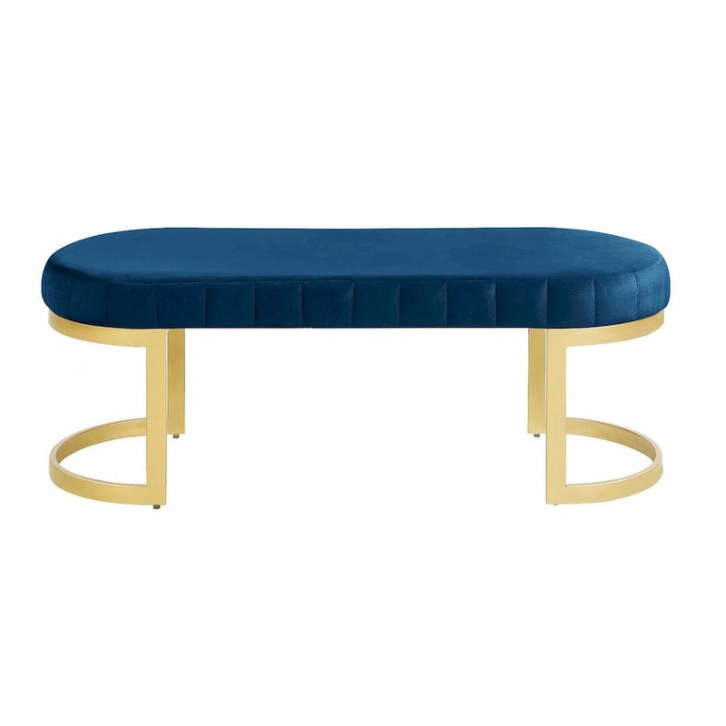 Velvet Upholstered Bench with Gold Arc Metal Base